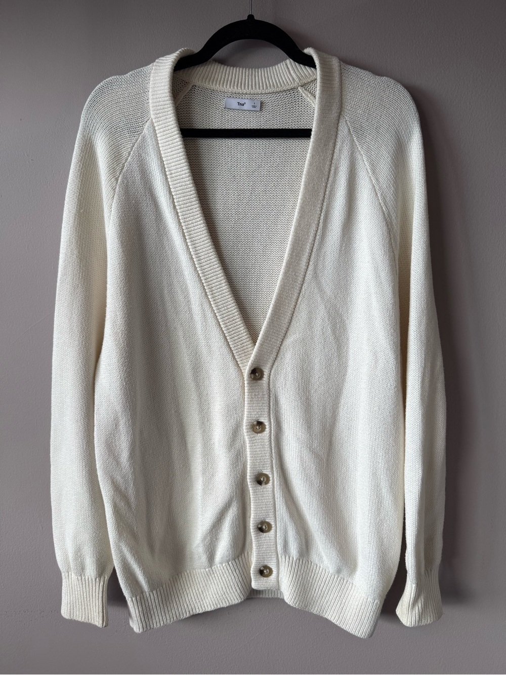 TNA Aritzia Womens Cream Barry Cardigan V-neck Cotton Knit Sweater Size 1 (XS/S)